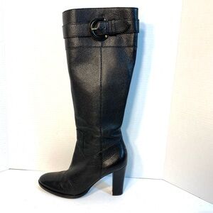 BANANA REPUBLIC Black Leather Knee High Heeled Boots